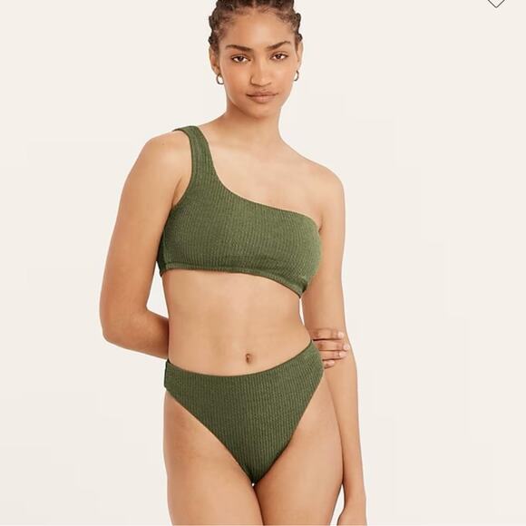 J, Crew NWT Textured Curved-waist Cheeky Bikini Swim Bottoms Green Large - Picture 11 of 11